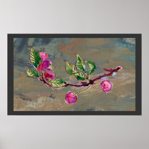 Affiches Branche cerise sur gris 1