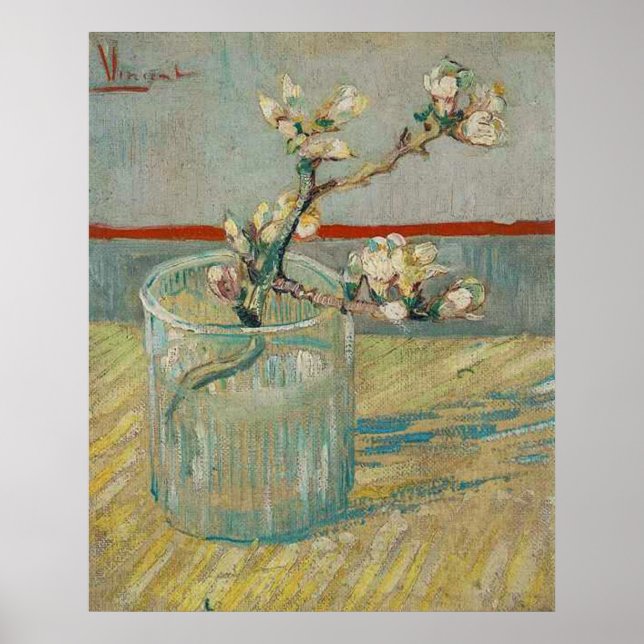 Affiches Branche d'amande en fleurs par Vincent van Gogh (Devant)