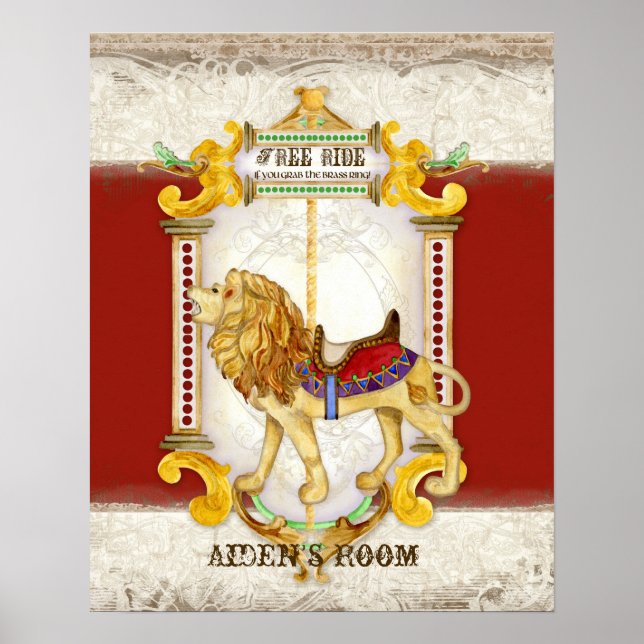 Affiches Brass Ring Roaring Lion, carrousel de cirque vinta (Devant)