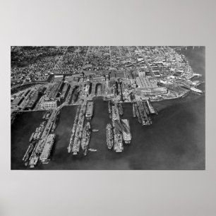 Affiches Bremerton, vue aérienne de WA des docks de marine