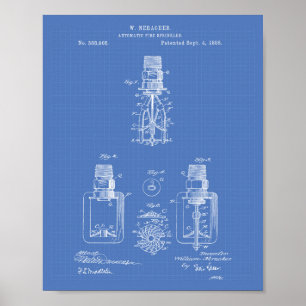 Affiches Brevet automatique de l'arroseuse 1888 du feu -