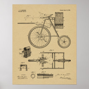 Affiches Brevet d'art de 1899 pour bicyclette militaire Imp
