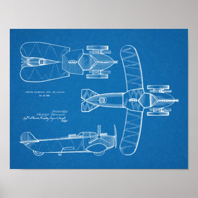 Affiches Brevet d'avion de la voiture volante 1935 Imprimer (Devant)