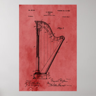 Affiches Brevet de harpe Rose vintage