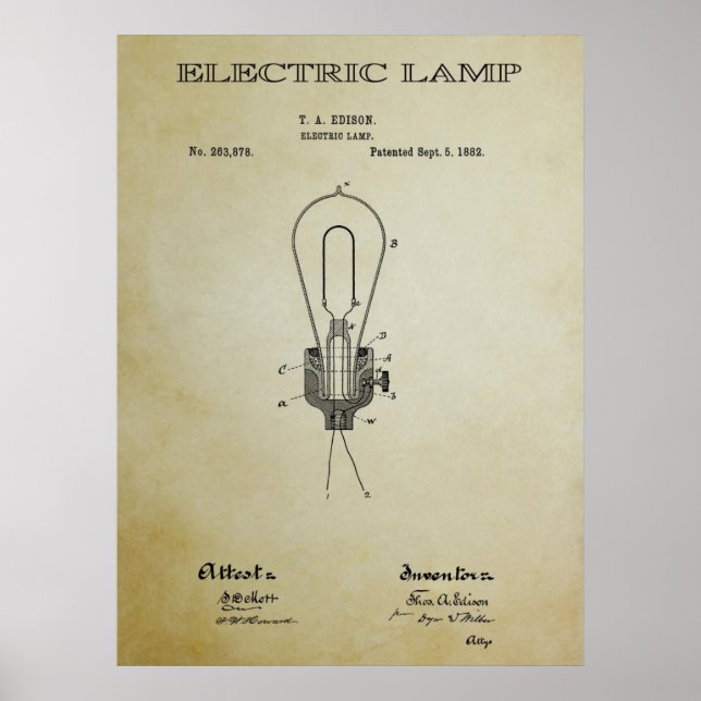 AFFICHES BREVET DE LAMPE ÉLECTRIQUE 3 - 1882 (Devant)