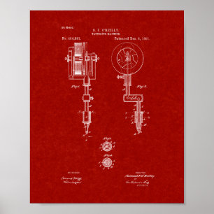 Affiches Brevet de machine à tatouage - Rouge Bourgogne