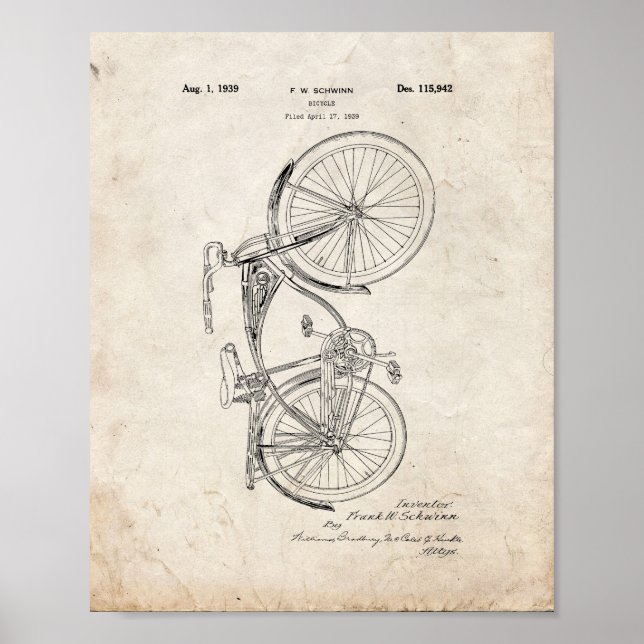 Affiches Brevet de vélo Schwinn - Vieux look (Devant)
