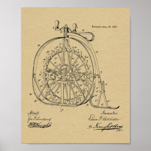 Affiches Brevet de vélo Vintage haute roue de glace 1887 Im