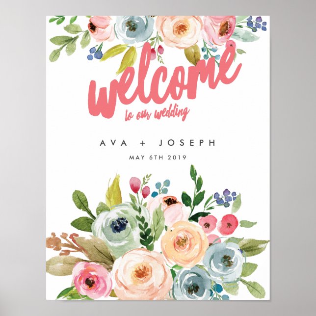 AFFICHES BRIGHT BOTANICAL WELCOME TO OUR WEDDING POSTER-PIN (Devant)