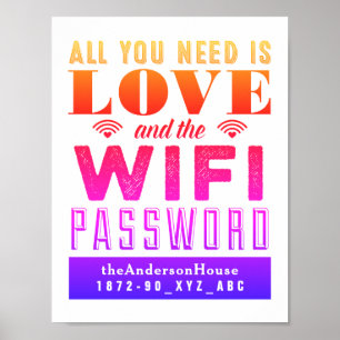 Affiches Bright Love et Wi-Fi Mot de passe Guest Room Art