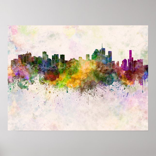 Affiches Brisbane skyline en aquarelle arrière - plan (Devant)