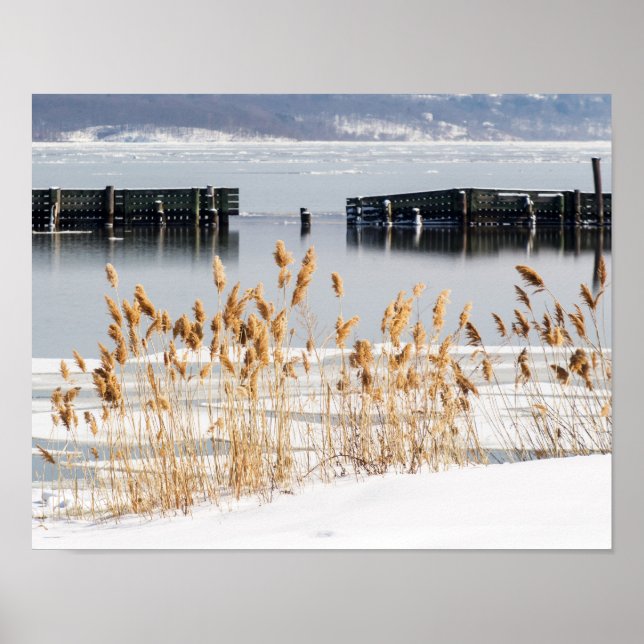 Affiches Brise-eau dans la rivière Hudson glacée (Devant)