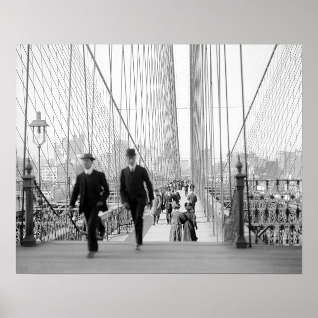 Affiches Brooklyn Bridge Walkway, 1905. Photo vintage (Devant)