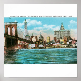 Affiches Brooklyn Bridge, Woolworth et Municipal...