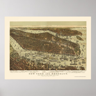 Affiches Brooklyn, carte panoramique de NY - 1892