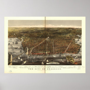 Affiches Brooklyn New York 1879 Antique carte panoramique