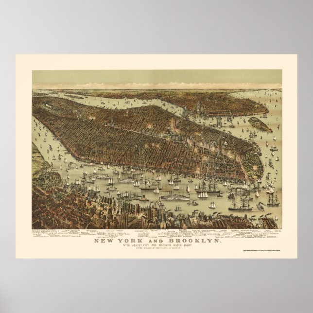 Affiches Brooklyn, NY Carte panoramique - 1892 (Devant)