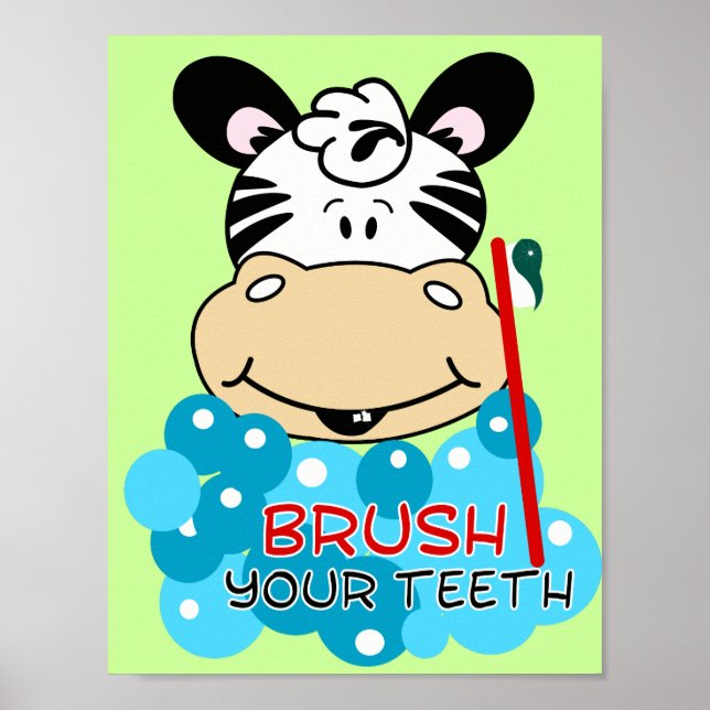 Affiches Brosse tes dents Zebra Bathroom Art Imprimer (Devant)