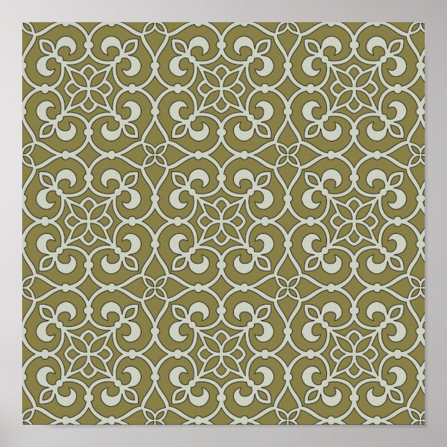 Affiches Brown et vert Marocain Scroll Motif orné (Devant)