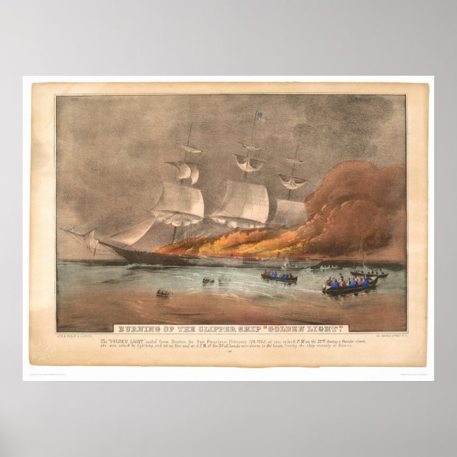 Affiches Brûlage du navire à clipper "Golden Light" (0143A) (Devant)