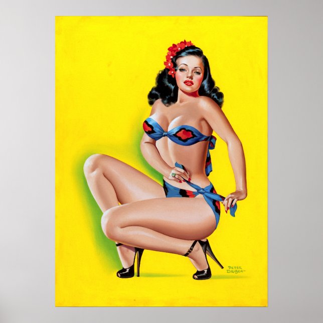 Affiches Brunette en Bikini Pin Up (Devant)