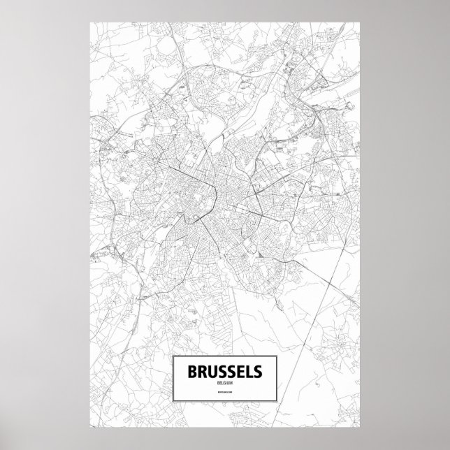 Affiches Bruxelles, Belgique (noir sur blanc) (Devant)