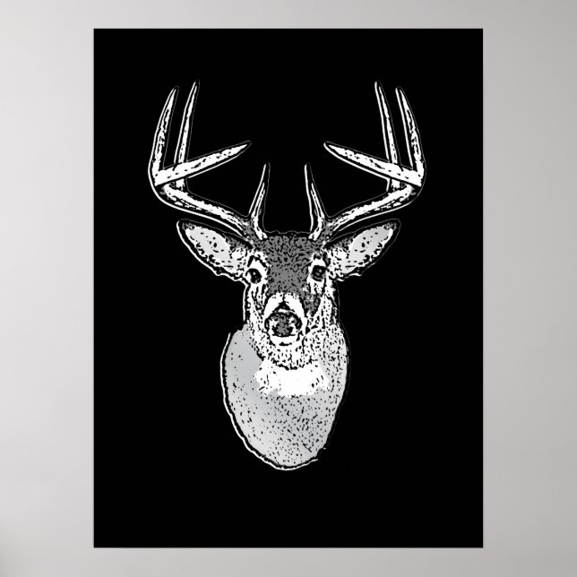 Affiches Buck on Bold Black White Tail Deer (Devant)