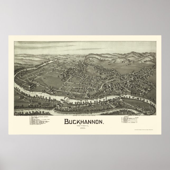 Affiches Buckhannon, WV Panoramic Map - 1900 (Devant)