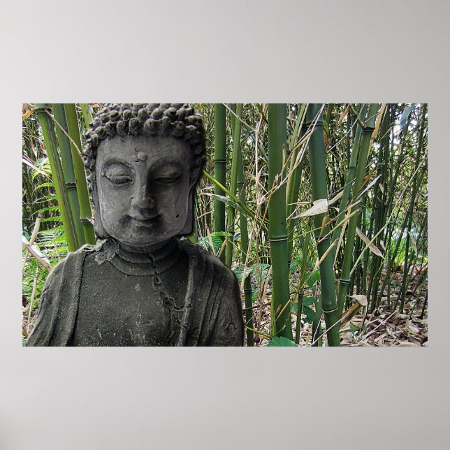 Affiches Buddha Figur mit Bambus im Hintergrund (Devant)