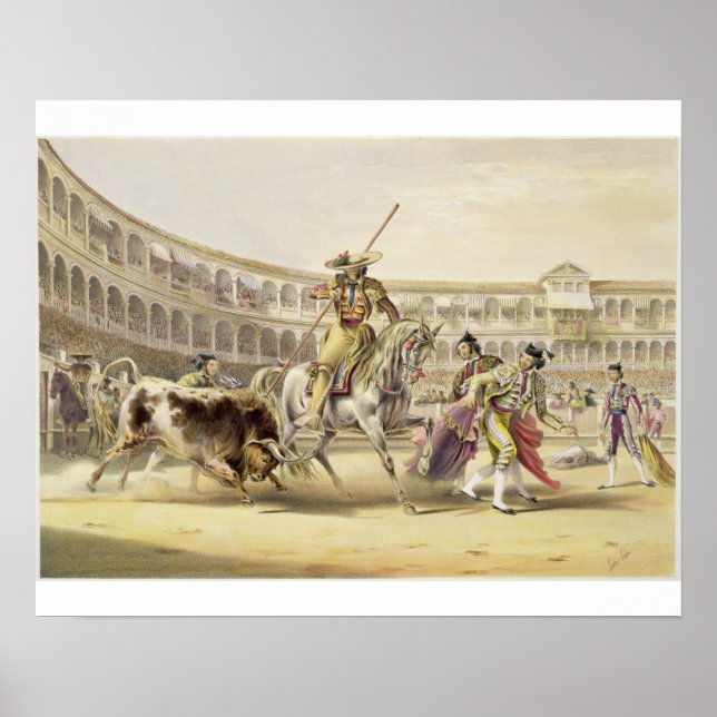 Affiches Bull Charging a Picador, 1865 (litho couleur) (Devant)
