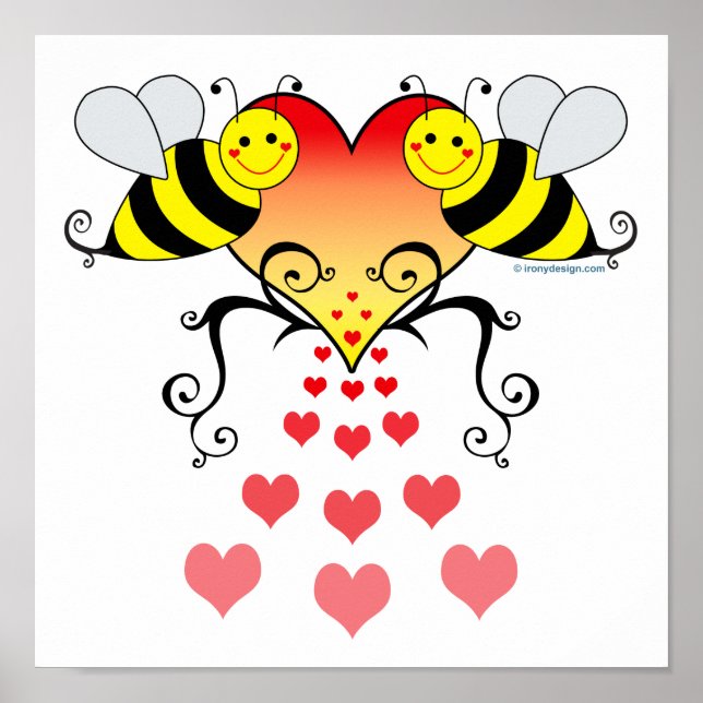Affiches Bumble Bees Coeurs Aimer (Devant)