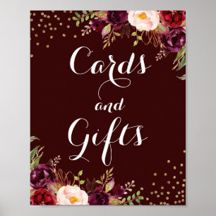 Affiches Burgundy Gold Floral Cartes Et Cadeaux Mariage