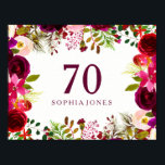 Affiches Burgundy Red Floral Boho Sign 70th Birthday Party<br><div class="desc">Burgundy Red Floral Boho 70th Birthday Party Sign</div>