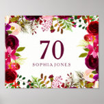 Affiches Burgundy Red Floral Boho Sign 70th Birthday Party<br><div class="desc">Burgundy Red Floral Boho 70th Birthday Party Sign</div>