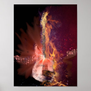 Affiches Burning Guitare et notes musicales