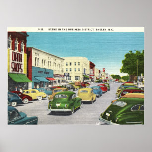 Affiches Business District, Shelby, Caroline du Nord Vintag