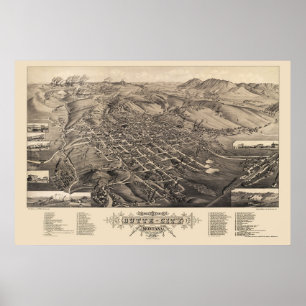 Affiches Butte City, MT Carte panoramique - 1884