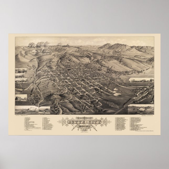 Affiches Butte City, MT Carte panoramique - 1884 (Devant)