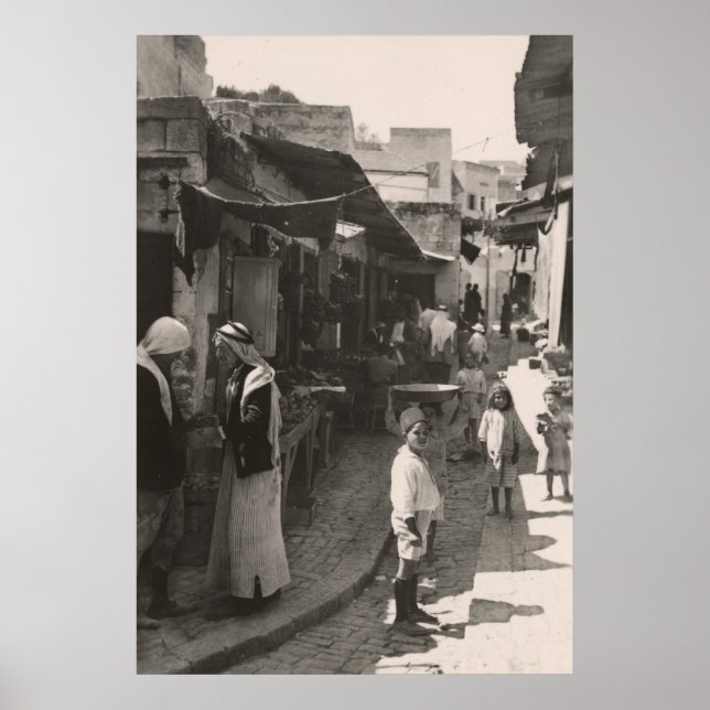 Affiches ca 1935 Rue à Nazareth, marché aux légumes (Devant)