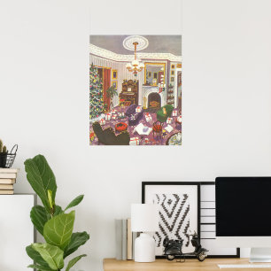 Affiches Cadeaux d'emballage de Noël vintage dans le salon