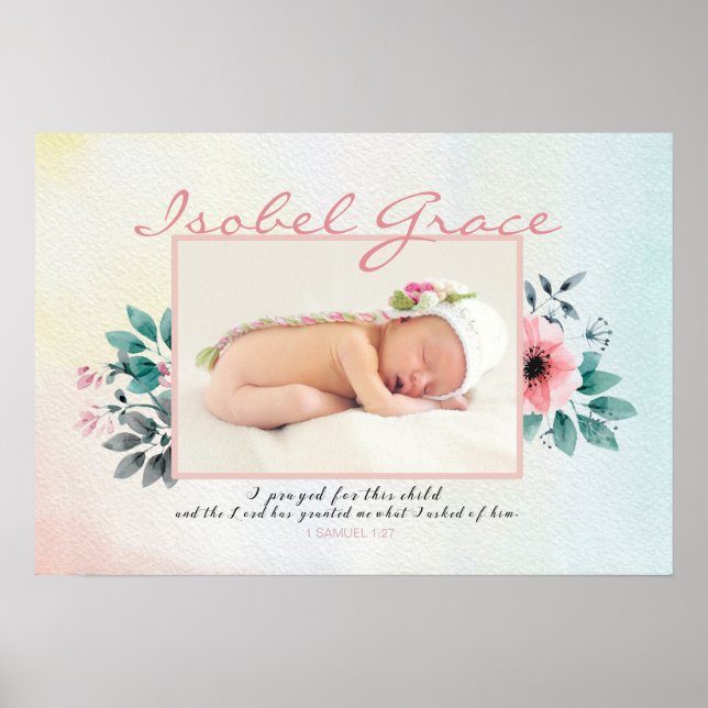 Affiches Cadre photo floral pour bébé avec Verse biblique (Devant)