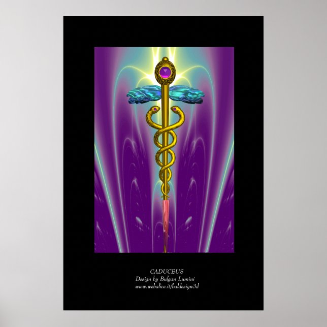 Affiches Caducée Médical Symbole Or Pourpre Vert Noir (Devant)