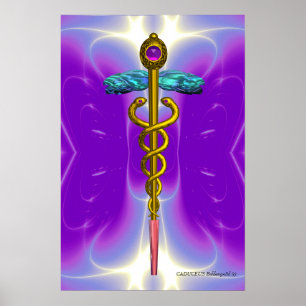 Affiches Caducée Médical Symbole Or Violet Ultra Pourpre