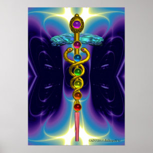 Affiches CADUCEUS AND 7 CHAKRAS , vibrant gold ametist