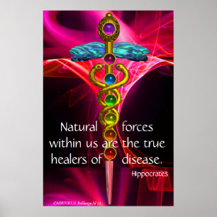 Affiches CADUCUS D'OR,7 CHAKRAS, VAGUES FRACTALES ROSES Méd