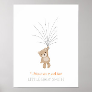 Affiches Cahier de visite Ourson orange pour Baby shower