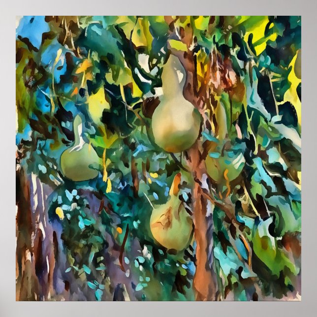 Affiches Calabash Arbre Gourdes En Automne Art Acrylique (Devant)