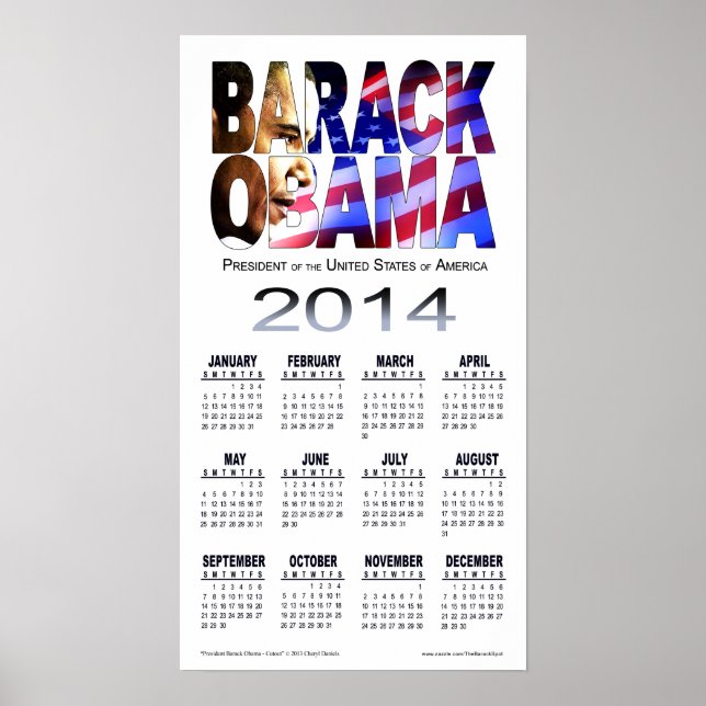 Affiches Calendrier 2014 Barack Obama de découpe | blanc (Devant)