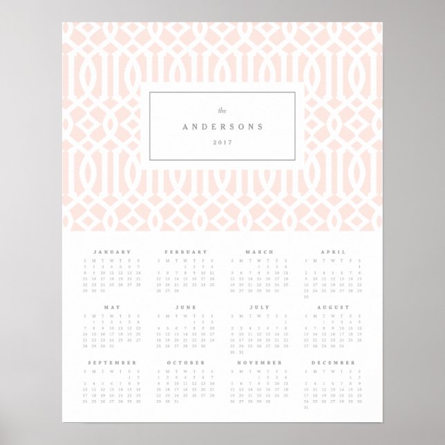 Affiches Calendrier annuel Treillis rose 16x20 2017 (Devant)
