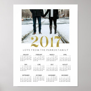 Affiches Calendrier de photos de famille Simple Faux Or 201